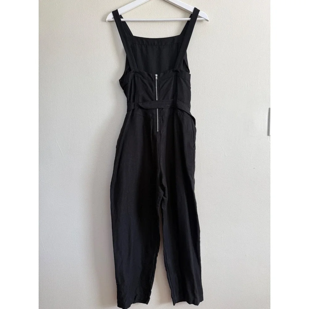 Reformation Black Linen Blend Wide Leg Jumpsuit Square Neck Sleeveless Size XS